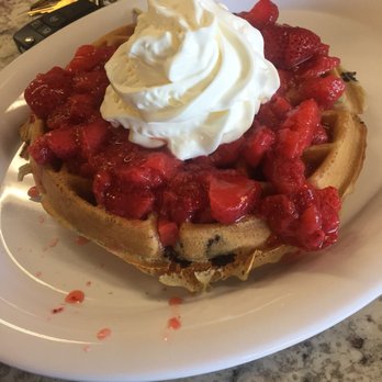 The Stilly Diner - Yummy blueberry Belgian waffle with strawberries and whip cream on top! - American Near Me - Arlington, Washington The Stilly Diner - Yummy blueberry Belgian waffle with strawberries and whip cream on top! - American Near Me - Arlington, Washington