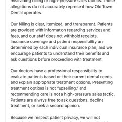 Old Town Dental - Their response to my review.