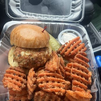The Jetty - Crab cake and sweet potato fries - Seafood Near Me - Grasonville, Maryland The Jetty - Crab cake and sweet potato fries - Seafood Near Me - Grasonville, Maryland