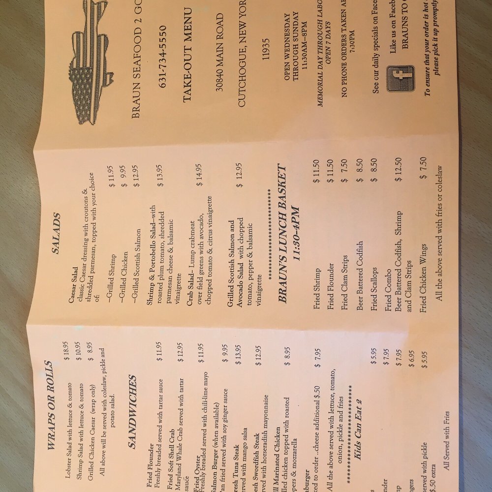 Braun’s Kitchen - Menu 1 of 2 - Seafood Near Me - Cutchogue, New York Braun’s Kitchen - Menu 1 of 2 - Seafood Near Me - Cutchogue, New York