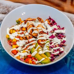 Anna Maria Oyster Bar - North Port - Tropical Chicken Bowl
Marinated grilled chicken, mango pico, fresh avocado, queso fresco, crema and jalapeño over cilantro rice.