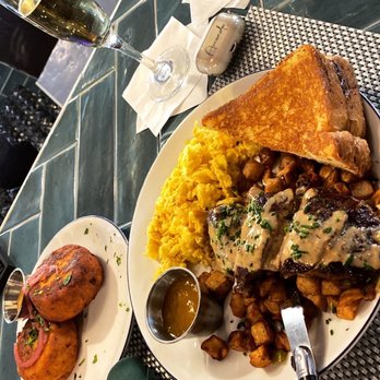 Breakfast At Barneys - New York Steak & Eggs w/ side of Salmon Croquettes - Breakfast & Brunch Near Me - Atlanta, Georgia Breakfast At Barneys - New York Steak & Eggs w/ side of Salmon Croquettes - Breakfast & Brunch Near Me - Atlanta, Georgia