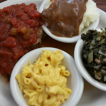 Norma's Cafe - Meatloaf, mashed potatoes, Mac n cheese, and turnip greens. Yumny!!!! - Southern Near Me - Dallas, Texas