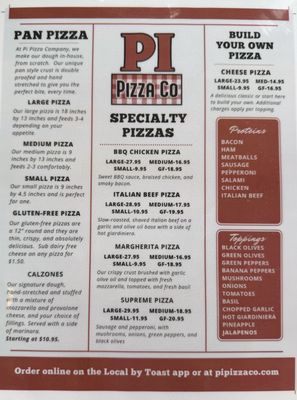 Menu photo 1 Pi Pizza Three Lakes, WI Menu photo 1 Pi Pizza Three Lakes, WI