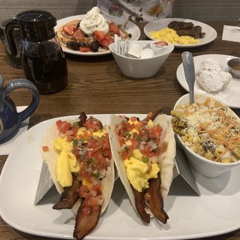 Another Broken Egg Cafe - Watermelon salsa tacos with a side Mexican corn grits. Apricot beignets Cinnamon roll pancakes - American Near Me - Austin, Texas Another Broken Egg Cafe - Watermelon salsa tacos with a side Mexican corn grits. Apricot beignets Cinnamon roll pancakes - American Near Me - Austin, Texas