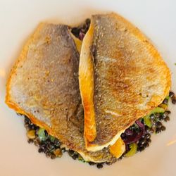 Confluence - Dorade- lentils, chicos, bacon, red cabbage, celery