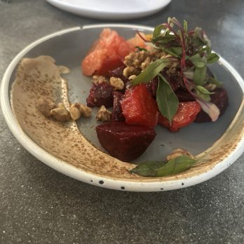 Workshop Kitchen & Bar - Beet salad with hummus and grapefruit 3/10 - New American Near Me - Palm Springs, California Workshop Kitchen & Bar - Beet salad with hummus and grapefruit 3/10 - New American Near Me - Palm Springs, California