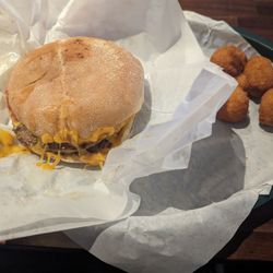 City Club - Double cheese burger with cheddar. Shared side of mushrooms.