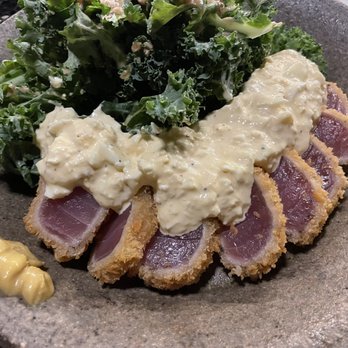 Zigu - Hawaiian tuna cutlet with kale salad (with amazing miso dressing) and egg salad - fantastic - Seafood Near Me - Honolulu, Hawaii