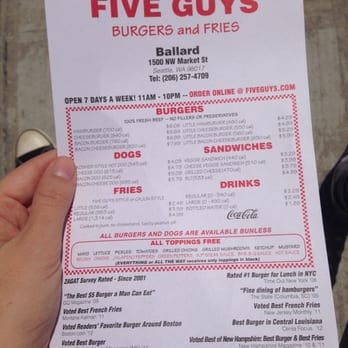 Five Guys - The menu - Fast Food Near Me - Seattle, Washington Five Guys - The menu - Fast Food Near Me - Seattle, Washington