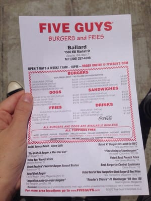 Menu photo 6 Five Guys Seattle, WA Menu photo 6 Five Guys Seattle, WA