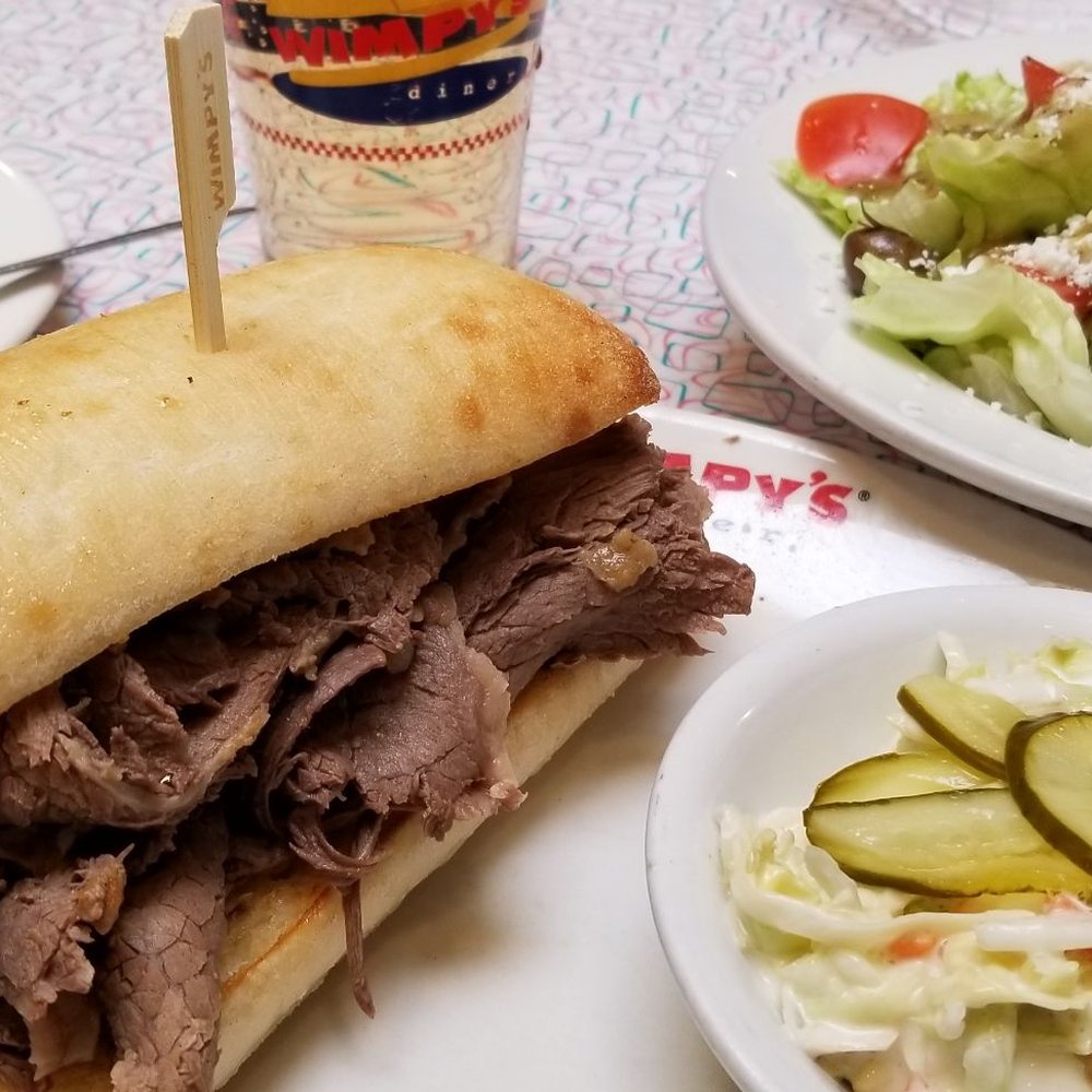 Wimpy's Diner - My beef dip sandwich , coleslaw and greek salad - Breakfast & Brunch Near Me - Mississauga, Ontario Wimpy's Diner - My beef dip sandwich , coleslaw and greek salad - Breakfast & Brunch Near Me - Mississauga, Ontario