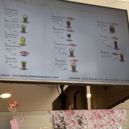 Menu. Nothing with coffee currently available as of 7/12/25. Matcha currently available.