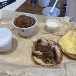 Moe's Original BBQ - Rib Sandwich, Baked Beans, Banana Pudding