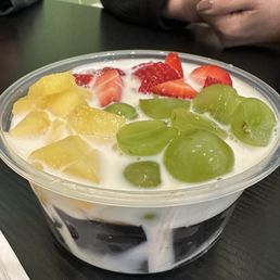 Grass jelly milk with fruit Grass jelly milk with fruit