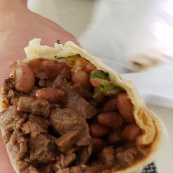 Spanglish Kitchen - Dry carne asada and bean burrito, trace onions and cilantro - Mexican Near Me - Alhambra, California