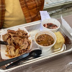 Pulled pork, black eyed pees, 3 bean salad.