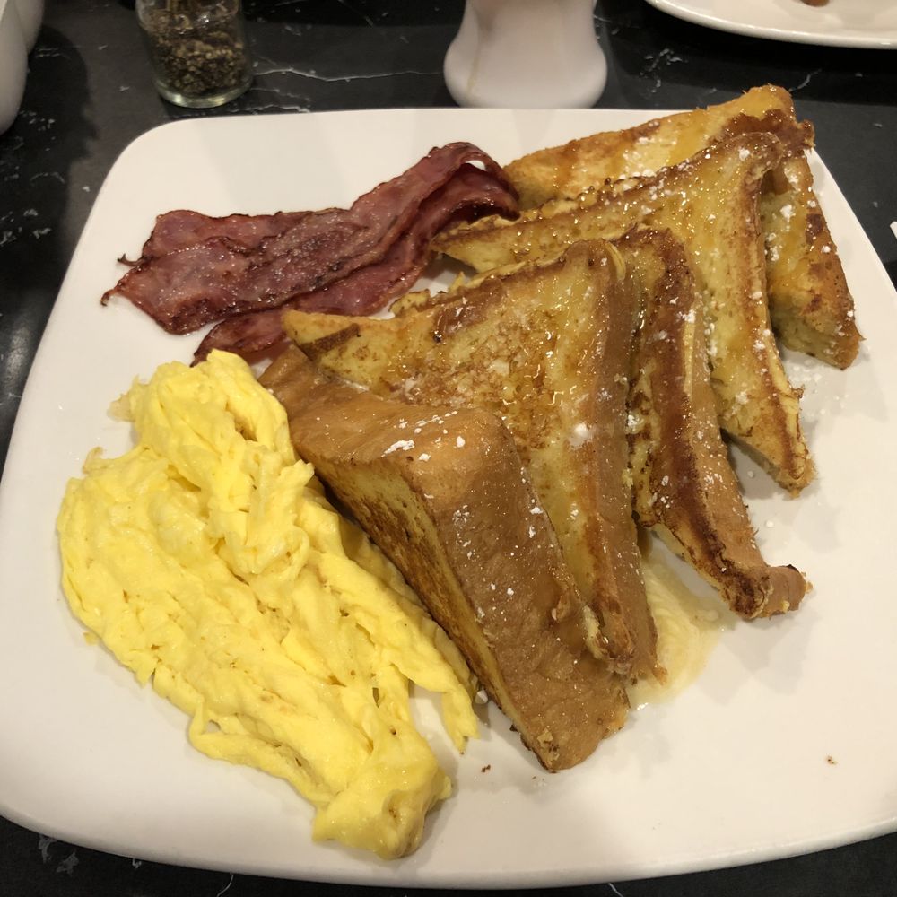 Silver Diner - Caramel French Toast
(Challah bread, salted caramel drizzle, powdered sugar - added eggs + turkey bacon) Total Price: $14.49 - Diners Near Me - Greenbelt, Maryland Silver Diner - Caramel French Toast
(Challah bread, salted caramel drizzle, powdered sugar - added eggs + turkey bacon) Total Price: $14.49 - Diners Near Me - Greenbelt, Maryland