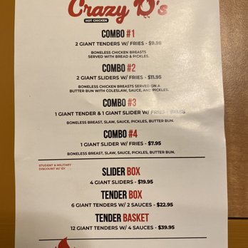 Crazy D’s Hot Chicken - Menu side 1 - Chicken Shop Near Me - Reno, Nevada Crazy D’s Hot Chicken - Menu side 1 - Chicken Shop Near Me - Reno, Nevada
