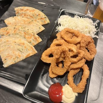 Khan Skewer Restaurant - 3. Homemade Green Onion Pancake 2. Deep Fried Calamari - Barbeque Near Me - Honolulu, Hawaii