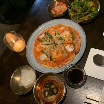 Yori and Sool - Kimchi Shrimp Scallop Pancake - Korean Near Me - New York, New York Yori and Sool - Kimchi Shrimp Scallop Pancake - Korean Near Me - New York, New York