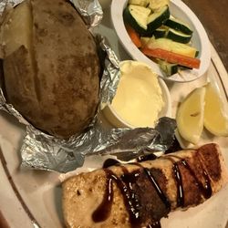 Ranch House Restuarant - Salmon w/baked potato and steamed veggies