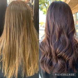 Fringe Hair Studio - Before and after transformation by Jamie cripe! Ready for fall with this chocolate brown!