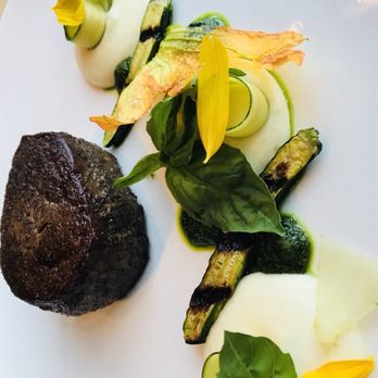 Trokay - Beef tenderloin with smoked potato purée, basil pistou, and baby zucchini. - New American Near Me - Truckee, California Trokay - Beef tenderloin with smoked potato purée, basil pistou, and baby zucchini. - New American Near Me - Truckee, California