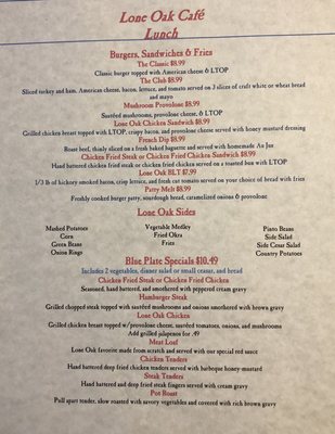 Menu photo 8 Lone Oak Cafe Sanger, TX