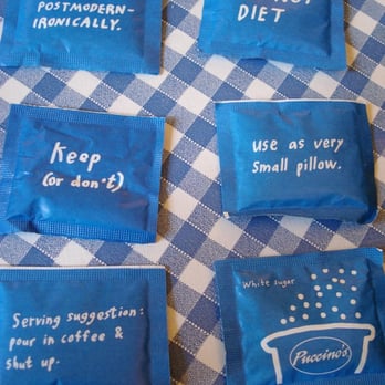 Cafe Puccinos - cute little sugar packets from Puccino's - Coffee & Tea Near Me - Oxford, OXF Cafe Puccinos - cute little sugar packets from Puccino's - Coffee & Tea Near Me - Oxford, OXF