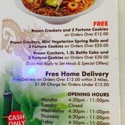 Dragon Palace Chinese Takeaway - Opening times and telephone number