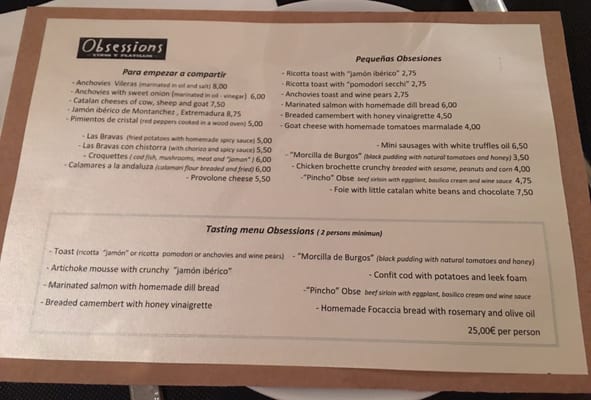 Menu photo 1 Obsessions Barcelona, B Menu photo 1 Obsessions Barcelona, B