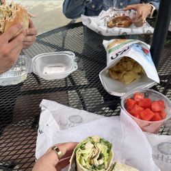 West Falmouth Market - Bay Shores wrap with cape cod chips and watermelon