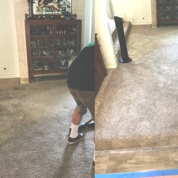 Living room turned out great. Caleb worked on the tough spots in his first pass, then brought out the carpet machine for the deep clean.