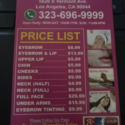 Eyebrow Threading - Updated price list as of 7/2024