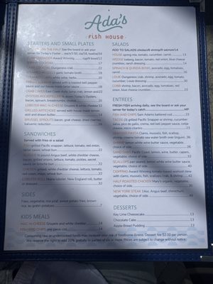Menu photo 2 Ada’s Fish House Pismo Beach, CA