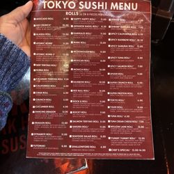 Tokyo Japanese Steakhouse - Sushi menu- Dec 2023
