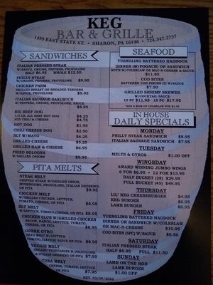 Menu photo 1 Keg Bar & Grille Sharon, PA