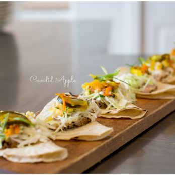 Salt & Brick - a row of tacos on a cutting board - Tapas/Small Plates Near Me - Kelowna, British Columbia