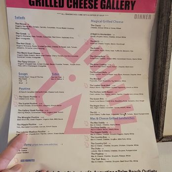 Grilled Cheese Gallery - A look at the menu - Ice Cream & Frozen Yogurt Near Me - St. Augustine, Florida
