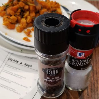 Stirr - So this shows the salt and pepper shakers and the aforementioned hash. - New American Near Me - Dallas, Texas