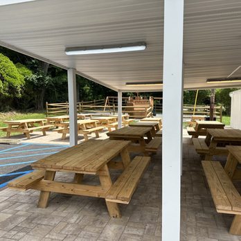 Lewis's Drive-In - 7/2023 covered & exposed seating. Awesome Kids playground in background. - Ice Cream & Frozen Yogurt Near Me - East Stroudsburg, Pennsylvania Lewis's Drive-In - 7/2023 covered & exposed seating. Awesome Kids playground in background. - Ice Cream & Frozen Yogurt Near Me - East Stroudsburg, Pennsylvania
