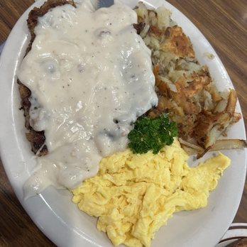 Mel's Diner - Chicken fried steak with scrambled eggs and hash browns - Diners Near Me - Fountain Valley, California Mel's Diner - Chicken fried steak with scrambled eggs and hash browns - Diners Near Me - Fountain Valley, California