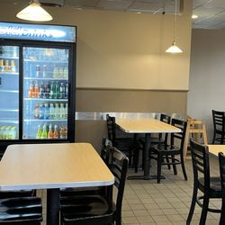 House of Bagels - Cold Drink case and plentiful seating