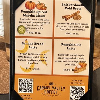 Carmel Valley Coffee Roasting Co - Seasonal menu - Coffee & Tea Near Me - Carmel, California Carmel Valley Coffee Roasting Co - Seasonal menu - Coffee & Tea Near Me - Carmel, California