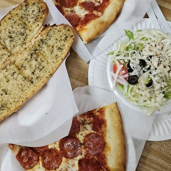 Bonello's New York Pizza - Pepperoni combos (one with garlic bread, one with salad; 2 drinks not pictured) - Pizza Near Me - Torrance, California