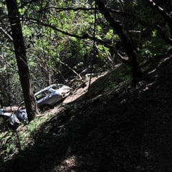Skyline to the Sea Trail - Another abandoned car that fell off Hwy 9 into the trail!