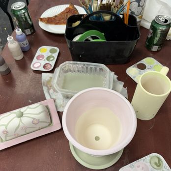 The Clayroom - Butter dish, plant pot, mug, and free pizza on Tuesday - Paint-Your-Own Pottery Near Me - Brookline, Massachusetts