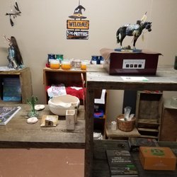Texas Frontier Trading Post - Yes,, there are horses at the Trading Post--Trail of Painted Ponies collectables and stick horses for young riders.