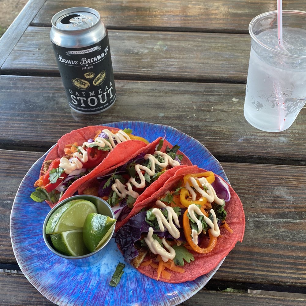 Hash Vegan Eatery - Vegan Phish Tacos with a non-alcoholic stout beer. Exceptional! - Vegan Near Me - San Antonio, Texas Hash Vegan Eatery - Vegan Phish Tacos with a non-alcoholic stout beer. Exceptional! - Vegan Near Me - San Antonio, Texas